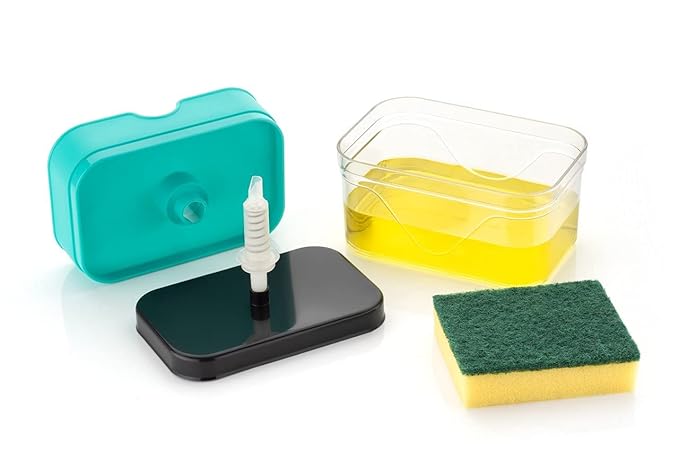 Kitchen Soap Dispenser and Holder | 400ml Refillable Pump with Sponge Rest