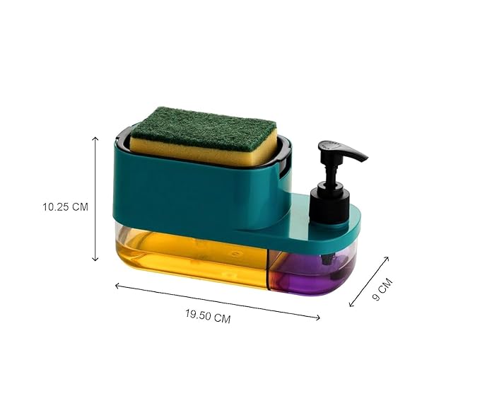 3 in 1 Soap Pump Dispenser Dish Soap Liquid Dispenser Sponge Holder Dish Soap Pump Dispenser for Kitchen Sink Countertop Kitchen Bathroom (Multi-Color)