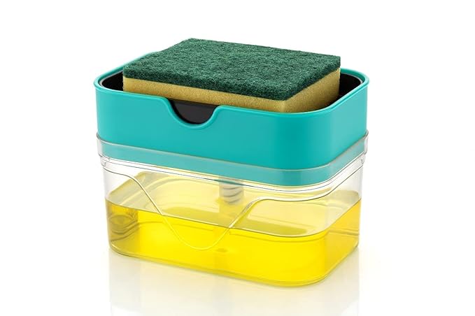 Kitchen Soap Dispenser and Holder | 400ml Refillable Pump with Sponge Rest