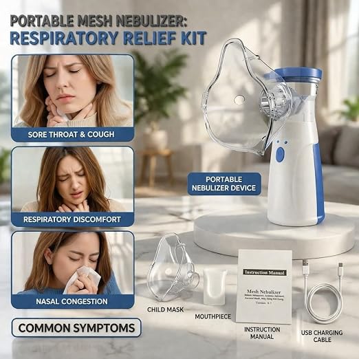 Portable Mesh Nebulizer & Humidifier - Silent, Self-Cleaning for Asthma, Cough & Allergy Relief