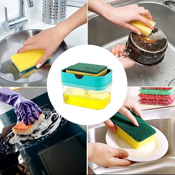 Kitchen Soap Dispenser and Holder | 400ml Refillable Pump with Sponge Rest