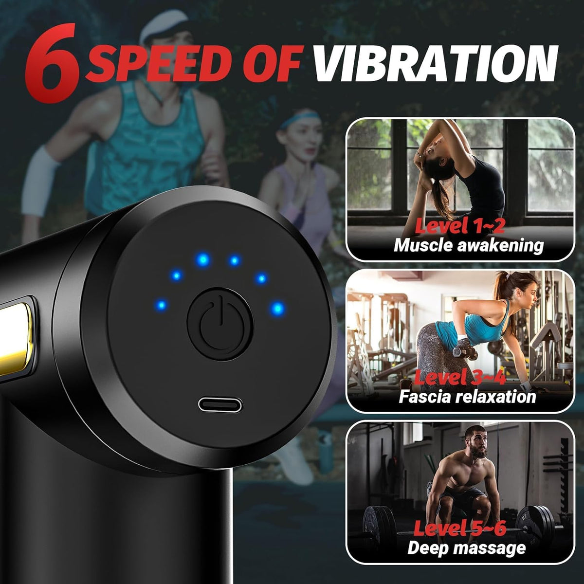Facial Massage Gun – Handheld Deep-Tissue Percussion Muscle Massager (4 Heads, Multi-Speed, USB-C)