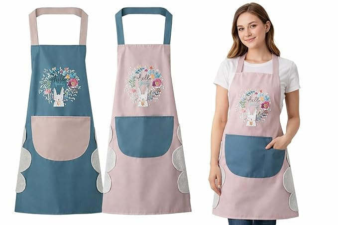 Kitchen Apron for Women with Big Front Pocket and Towel - Buy 1 Get 1 Free