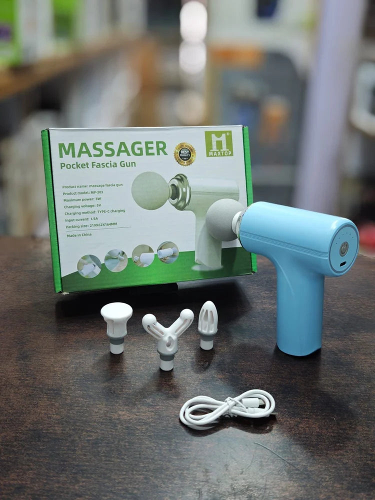 Facial Massage Gun – Handheld Deep-Tissue Percussion Muscle Massager (4 Heads, Multi-Speed, USB-C)